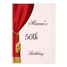 Salmon and red curtain Invitation any Birthday