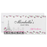 Salon Gift Certificate Paris Eiffel Tower Roses rack cards
