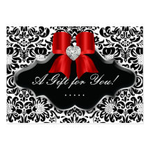 Salon Jewellery Gift Card Bow Floral Damask Red Bl Business Card