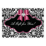 Salon Jewelry Gift Card Bow Floral Damask Pink 2 Business Cards