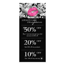 Salon Marketing Cards Damask Pink Glossy Lips Silv Custom Rack Cards