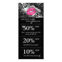 Salon Marketing Cards Damask Pink Lips 2 Silver