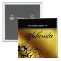 Salon Name Tag Button Brooch gold flower butterfly