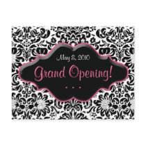Salon Postcard Damask Black White Pink Frame