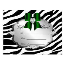 Salon Postcard Zebra Jewels Bow Green