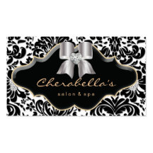 Salon Spa Business Card Gold Jewel Bow Damask