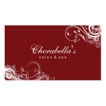 Salon Spa Floral Business Card Swirls Red