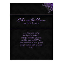 Salon Spa Floral Postcard Invitation Purple Black