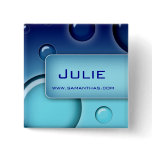 Salon Spa Name Tag Button Brooch Bubbles blue