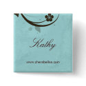 Salon Spa Name Tag Button Brooch watery blue