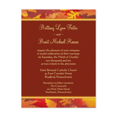 Sample Wedding Invitation Fall Leaves Border Postcard by SquirrelHugger