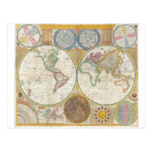 Samuel Dunn Wall Map of the World in Hemispheres Post Card