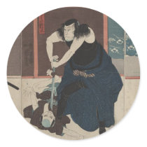 Samurai Attacking Enemy circa 1848 Japan Round Sticker