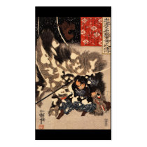 Samurai defeating giant boar c. 1800's business card templates