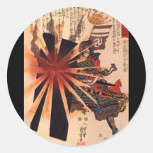 Samurai defending against exploding shell round stickers