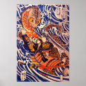 Samurai Fighting Giant Salamander posters