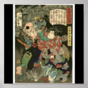 Samurai fighting Tengu, Circa 1866 posters