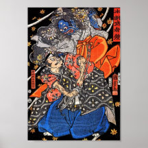 Samurai Fights Blue Demon Print