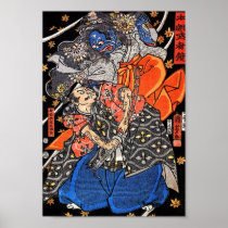 Samurai Fights Blue Den Print