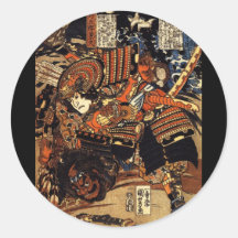 Samurai in Combat, circa 1800's Round Stickers