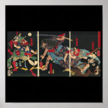 Samurai in Combat painting. circa 1860 Print