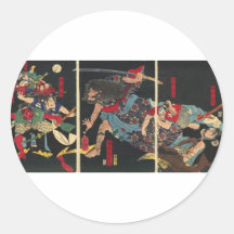 Samurai in Combat painting. circa 1860 Round Stickers