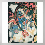 Samurai Killing a Demon, Ancient Japanese Painting Posters