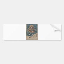 Samurai on Horseback in Water circa 1830 Japan Bumper Stickers