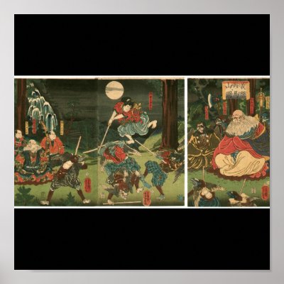 Samurai training with Tengu, Circa 1859 Print