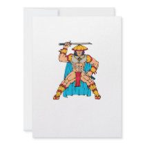 samurai warrior standing front with swords announcement