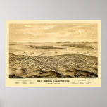 San Diego, CA Panoramic Map - 1876 Posters