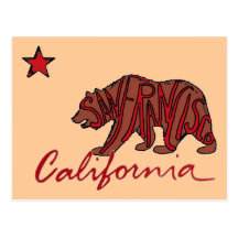 San Francisco California red bear art postcard
