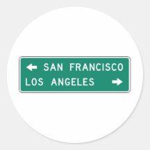 San Francisco Los Angeles Highway Sign Round Sticker
