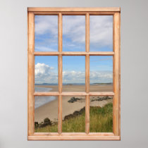 Sand Beach, Sea, and Sky View from a Window Print