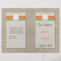 Sand Dollar Beach Wedding Program - Orange & Green Flyer Design