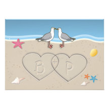 Sand Initials Beach Themed Wedding Invitations