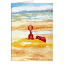 Sand Toys - Sand Castle Building on the Beach Greeting Card
