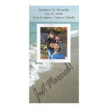 Sand Writing on the Beach, Just Married Picture Card