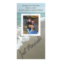 Sand Writing on the Beach, Just Married Picture Card