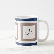 Sandstone and Blue Monogram Mugs