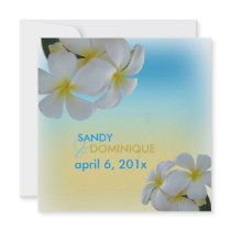 Sandybeach, plumerias destination wedding custom announcement