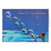 Santa and Dolphins Night Sky Christmas Card