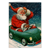 Santa and his electric car cards