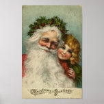 Santa and Little Girl Christmas Greetings Card posters