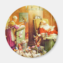 Santa and Mrs Claus Reading Mail at the North Pole Refrigerator Magnet