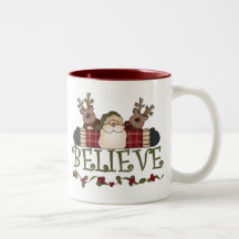 Santa and Reindeer Believe Coffee Mugs
