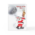 Santa and reindeer friend golfing. cards