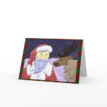 Santa and Reindeer Striped Christmas Card