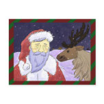 Santa and Reindeer Striped Christmas Postcard