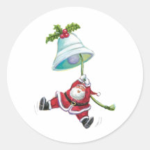 Santa and the Bell Round Sticker